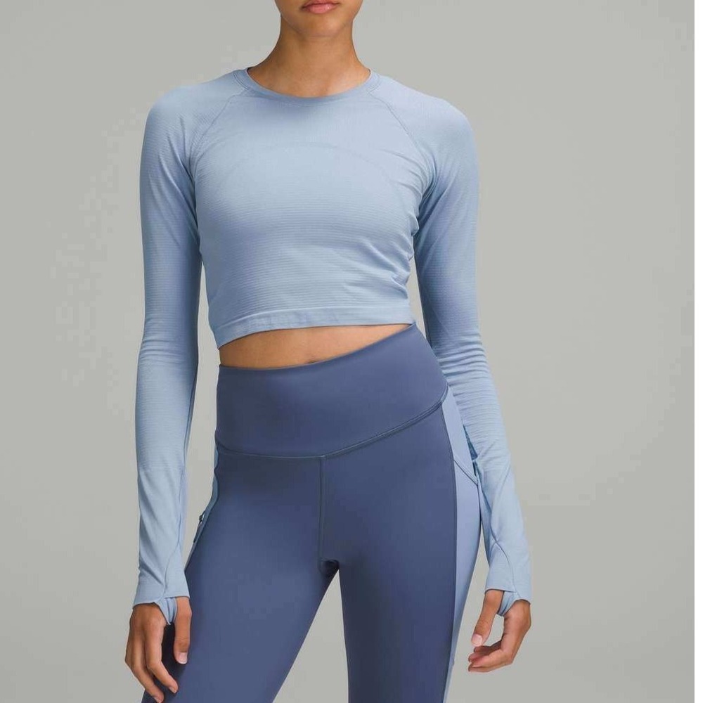 Lululemon Swiftly Tech Cropped Long Sleeve Shirt Muted Blue Womens Size 8 / Med
